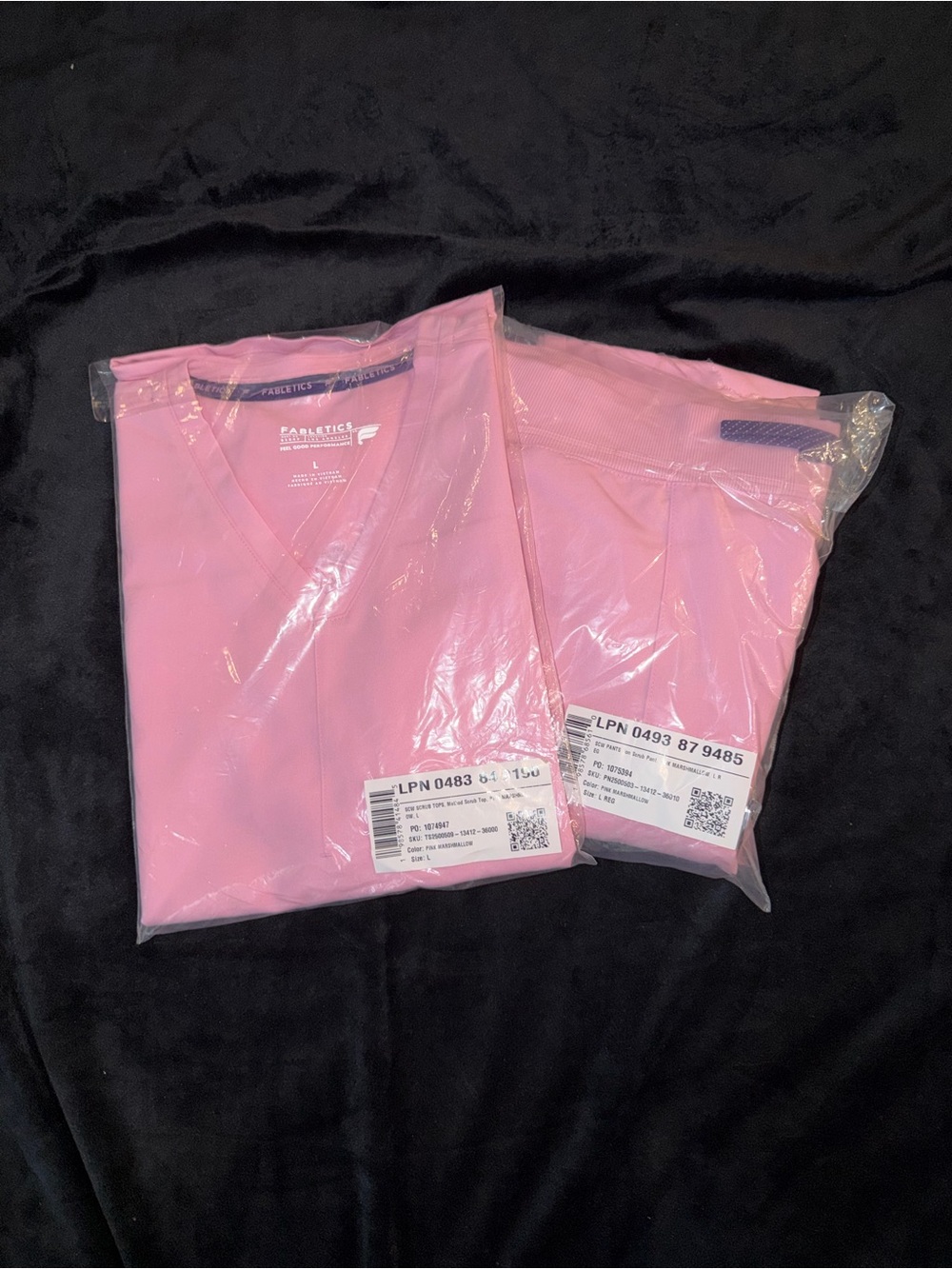 Fabletics Pink V-Neck Short Sleeve Scrub Top and Matching Straight Leg Scrub Pan